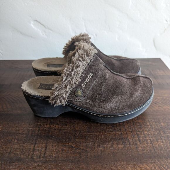 CROCS Shoes - Crocs Cobbler Faux Fur Lined Suede Mules Shoes